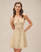 Mini Dress with Yellow Floral Print and Straps