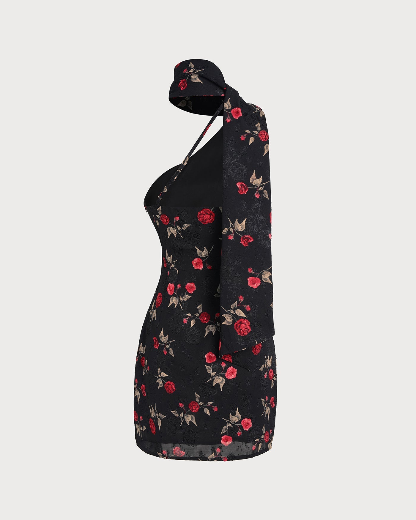 One-Shoulder Mini Dress in Black Jacquard