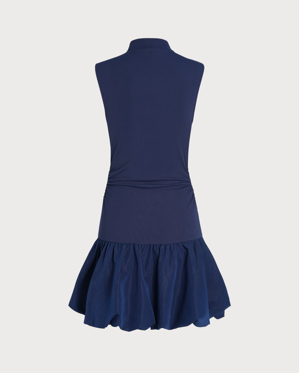 Navy Ruched Mini Dress with Mock Neck