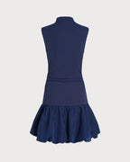 Navy Ruched Mini Dress with Mock Neck
