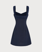 Plaid Mini Dress with Blue Sweetheart Neckline