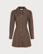 Brown Button-Up Mini Dress