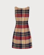 Red Plaid U-Neck Mini Dress