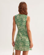 Floral Print Sleeveless Mini Dress in Green