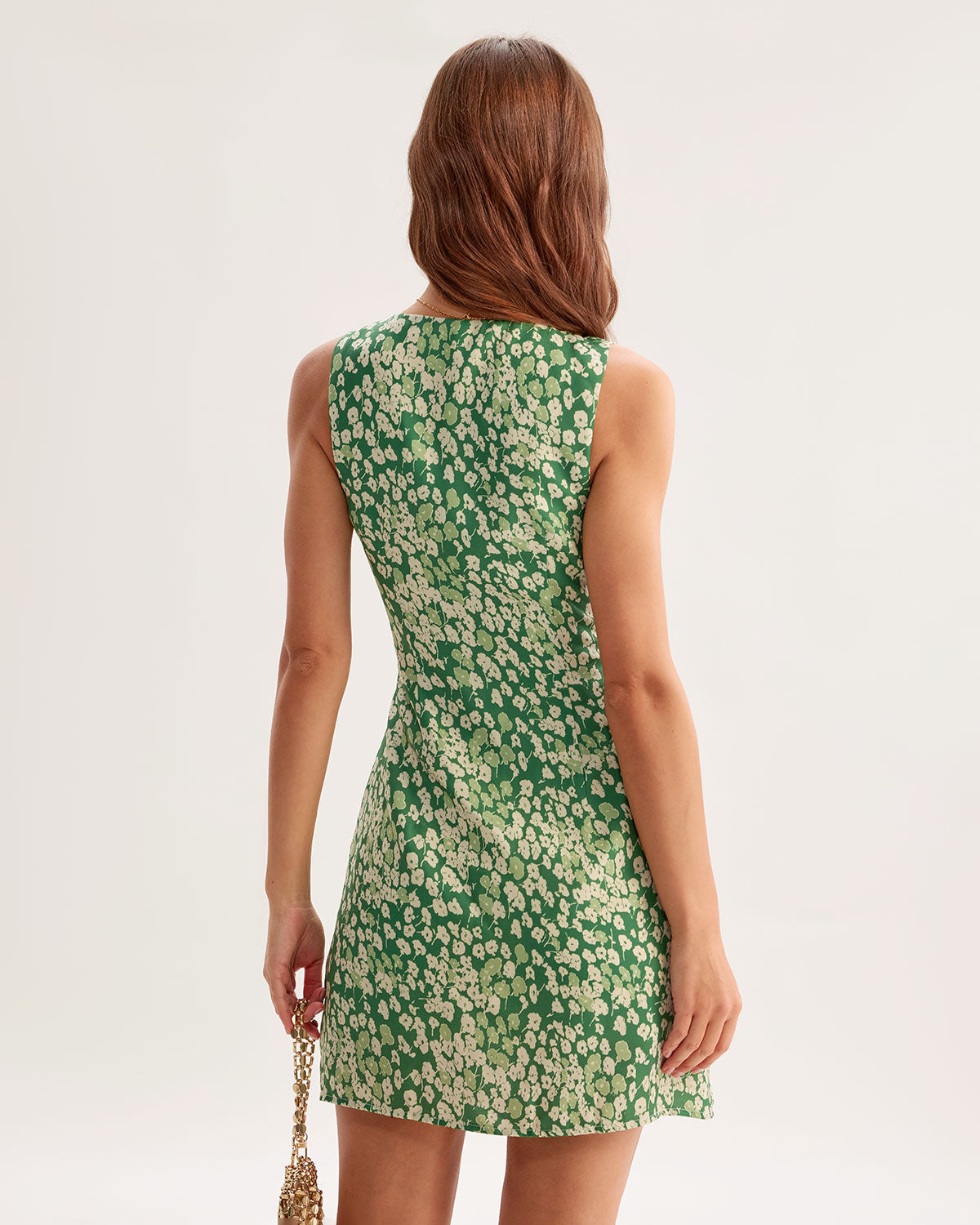 Floral Print Sleeveless Mini Dress in Green