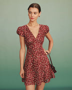 Red Jacquard V-Neck Mini Tunic Dress