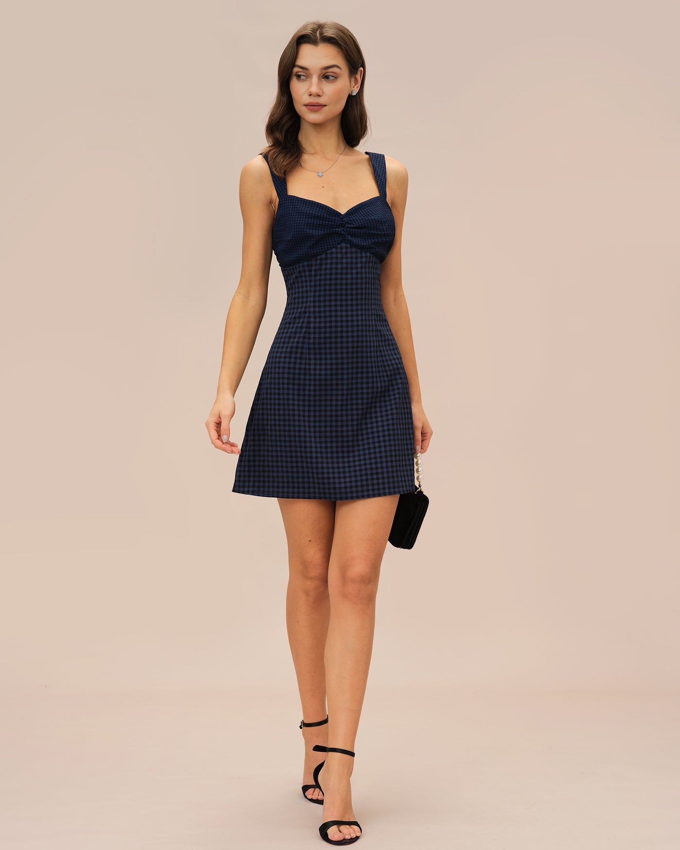 Plaid Mini Dress with Blue Sweetheart Neckline