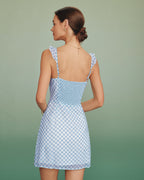 Blue Plaid Color-Block Mini Dress