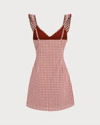 Red Plaid V-Neck Mini Slip Dress