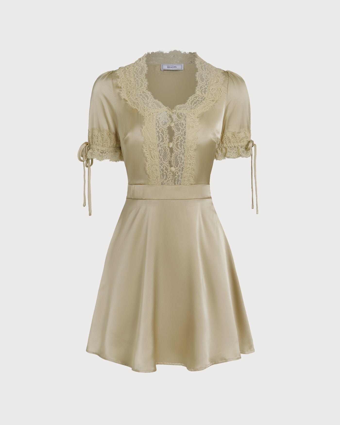 Apricot Lace Satin Mini Dress with V-Neck
