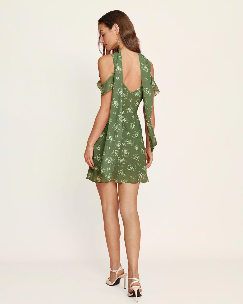 Floral Print Green Chiffon Mini Slip Dress