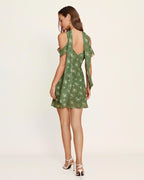 Floral Print Green Chiffon Mini Slip Dress