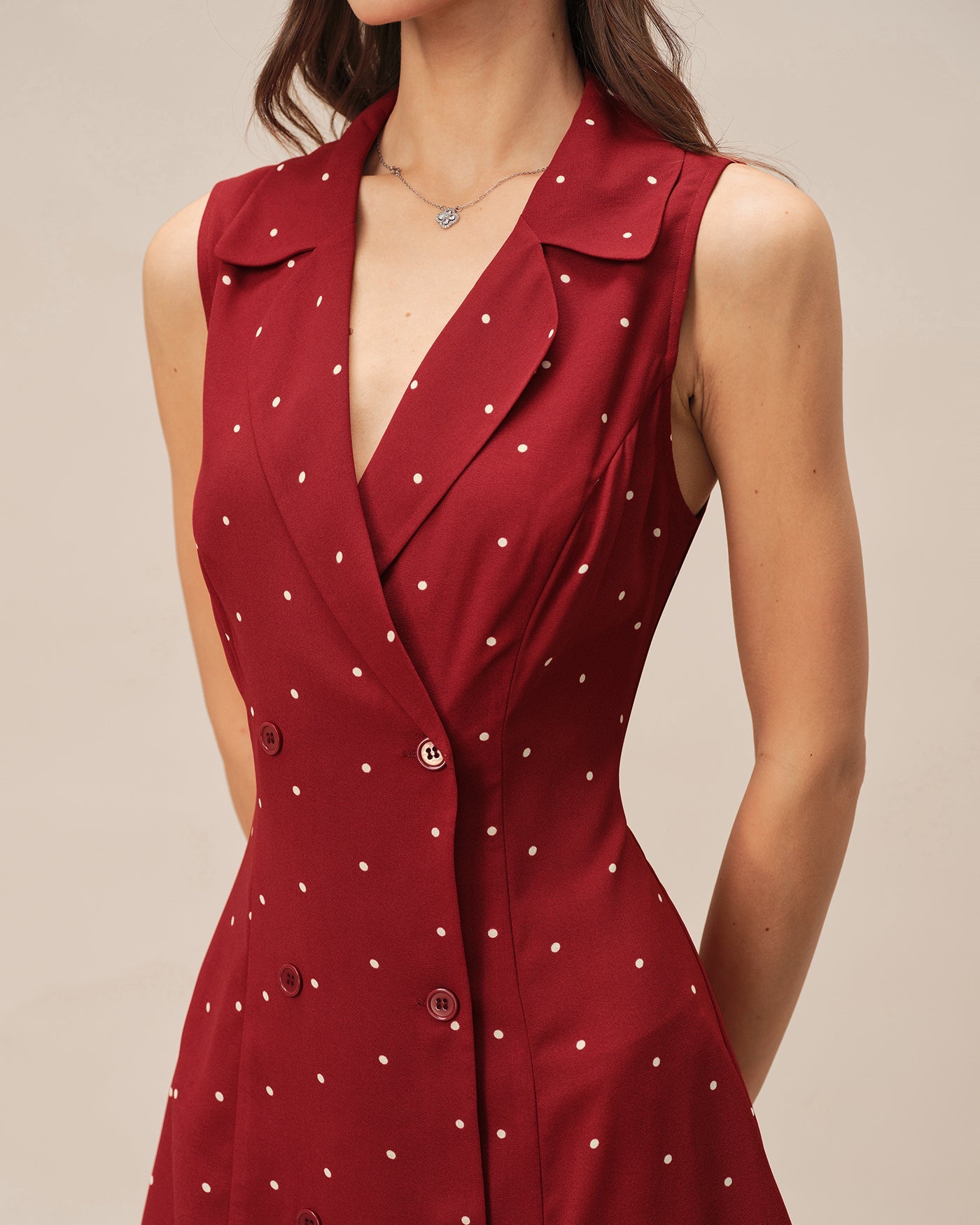 Red Polka Dot Mini Dress with V-Neck