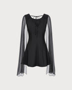 Flowy Mini Dress with Black Boat Neck