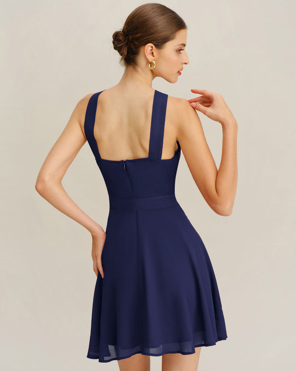 Navy A-Line Mini Dress in Chiffon