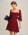 Red Chiffon Mini Dress with Ruched Slip Design