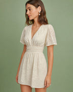 Textured Apricot V-Neck Mini Tunic Dress