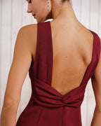 Crimson Backless Mini Dress with Boat Neck