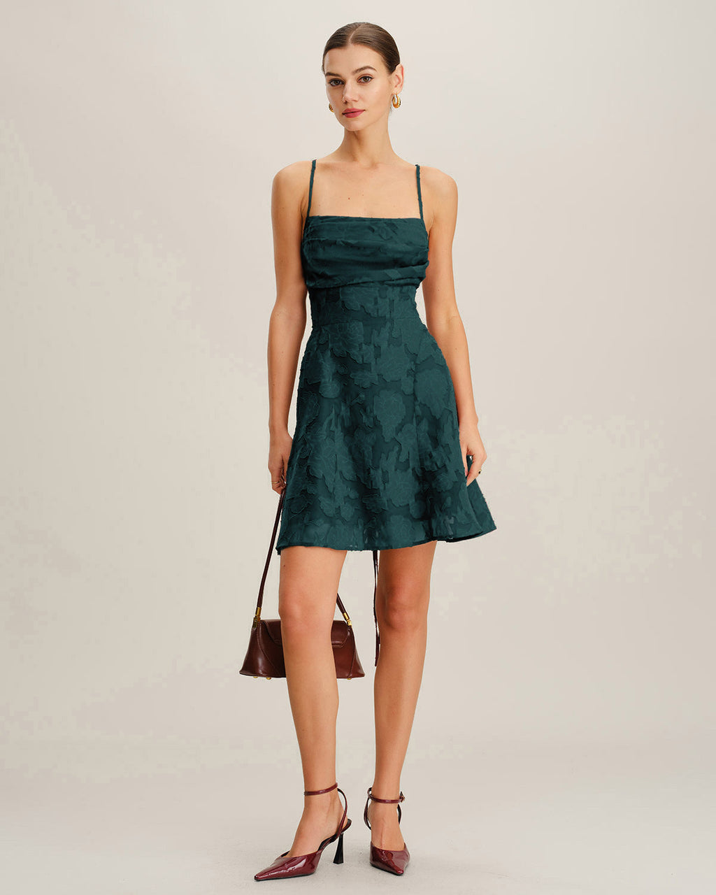Emerald Jacquard Mini Slip Dress