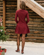Wine Red A-Line Mini Dress with Button Details