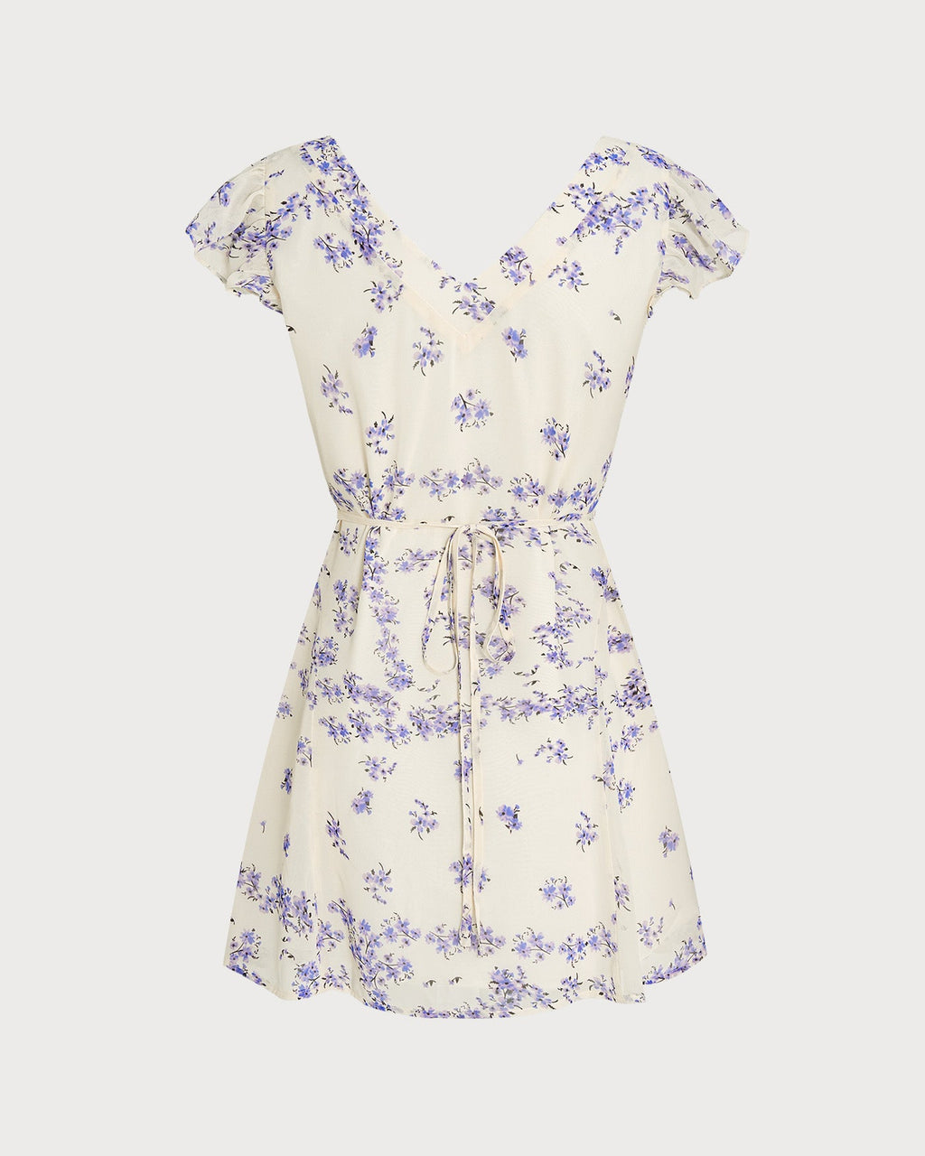 Floral Mini Dress with Square Neck and Tie Detail in Apricot