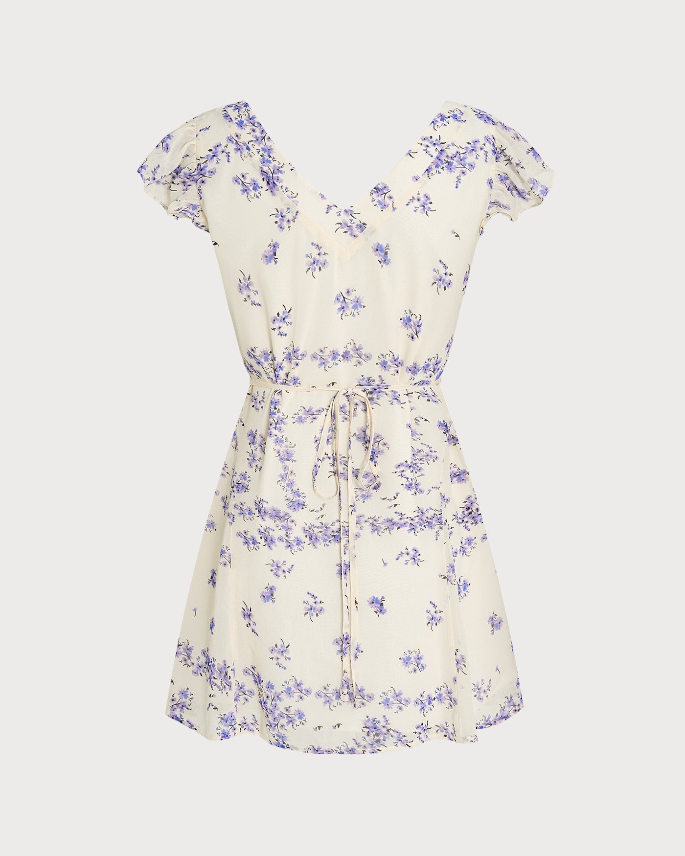 Floral Mini Dress with Square Neck and Tie Detail in Apricot