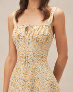 Mini Dress with Yellow Floral Print and Straps