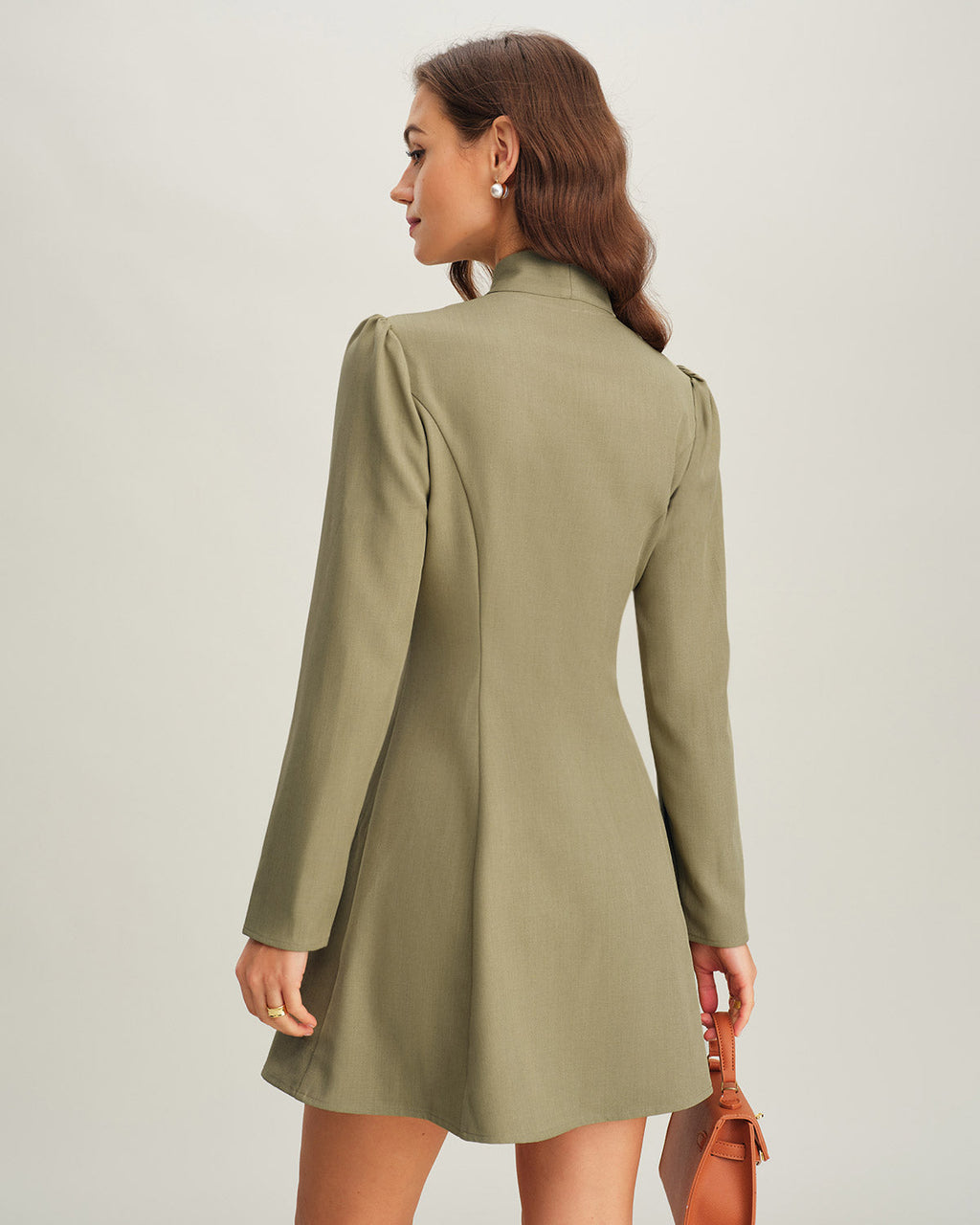 Green A-Line Mini Dress with Tie Neck Detail