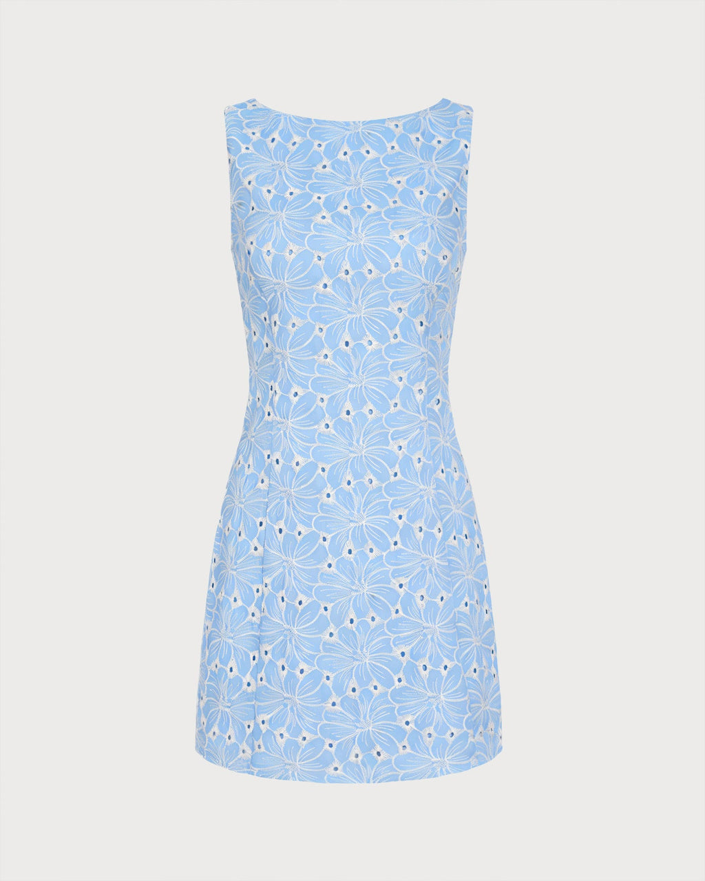 Sleeveless Mini Dress with Blue Embroidery