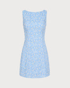 Sleeveless Mini Dress with Blue Embroidery