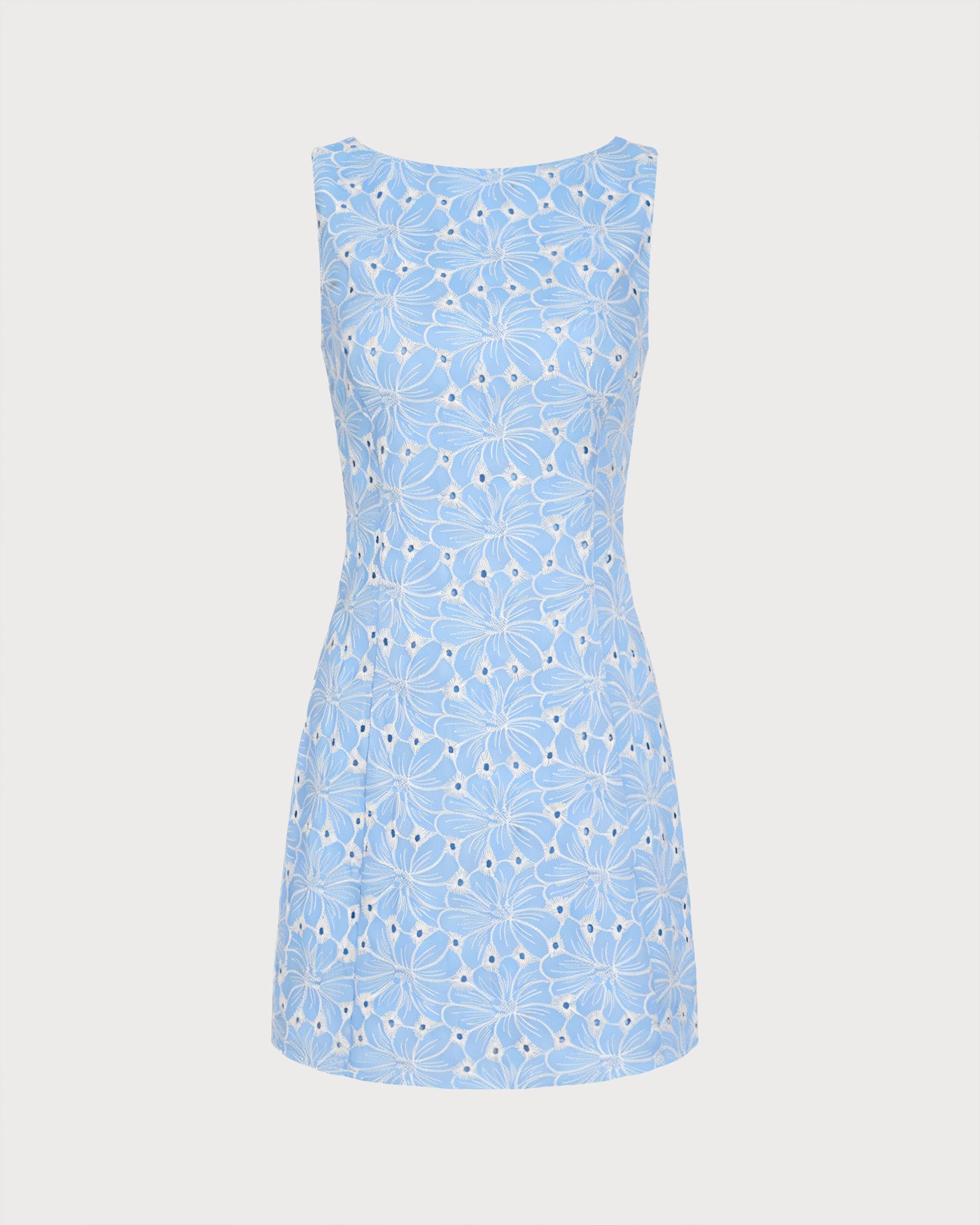 Sleeveless Mini Dress with Blue Embroidery