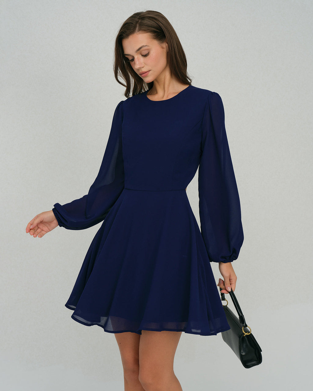 Backless A-Line Mini Dress in Blue Chiffon