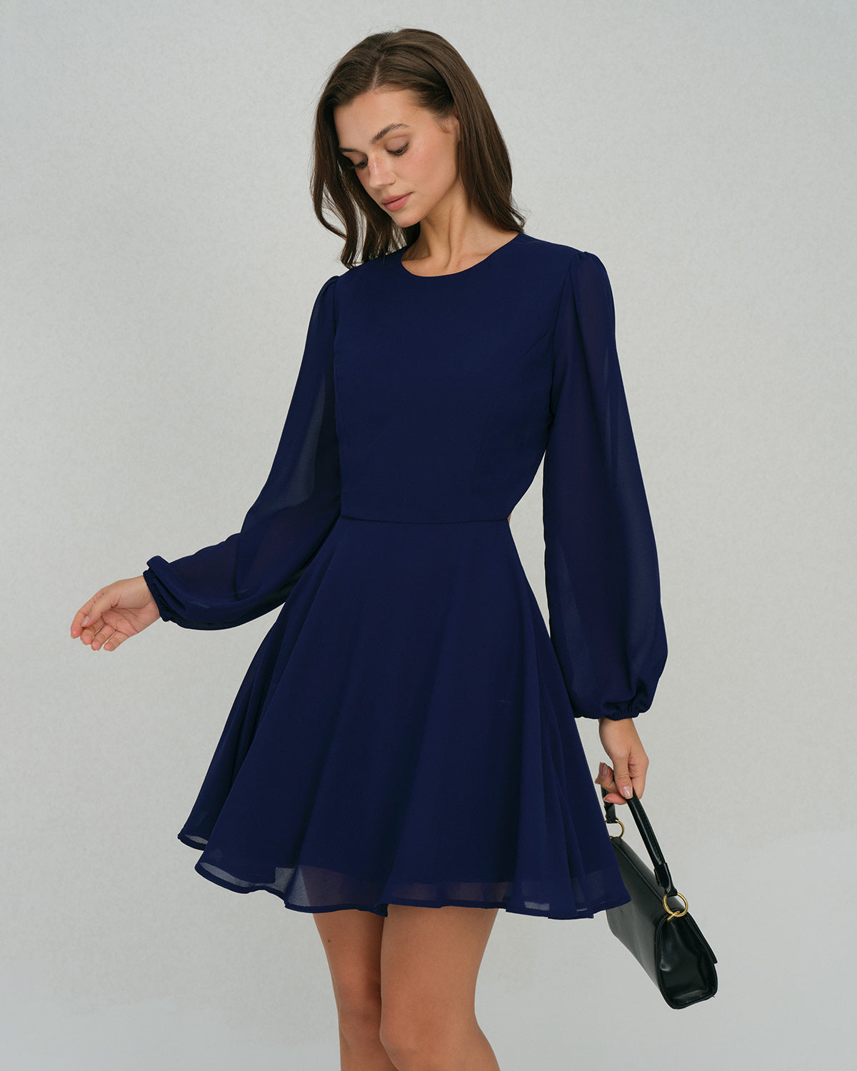 Backless A-Line Mini Dress in Blue Chiffon