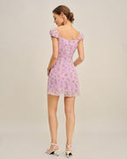 Jacquard Mini Dress with Purple Sweetheart Neckline