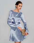 Blue Satin Mini Dress with Boat Neck