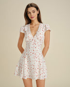 Off-White Floral Lace V-Neck Mini Dress