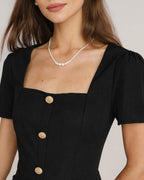 Contrasting Mini Dress with Black Square Neck