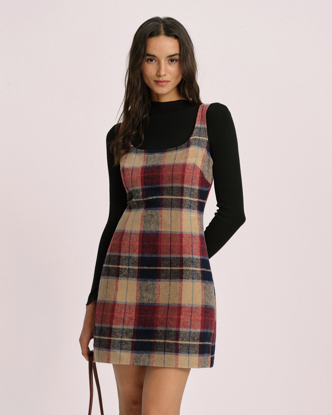 Red Plaid U-Neck Mini Dress