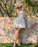 White Shirred Mini Dress with Square Neckline