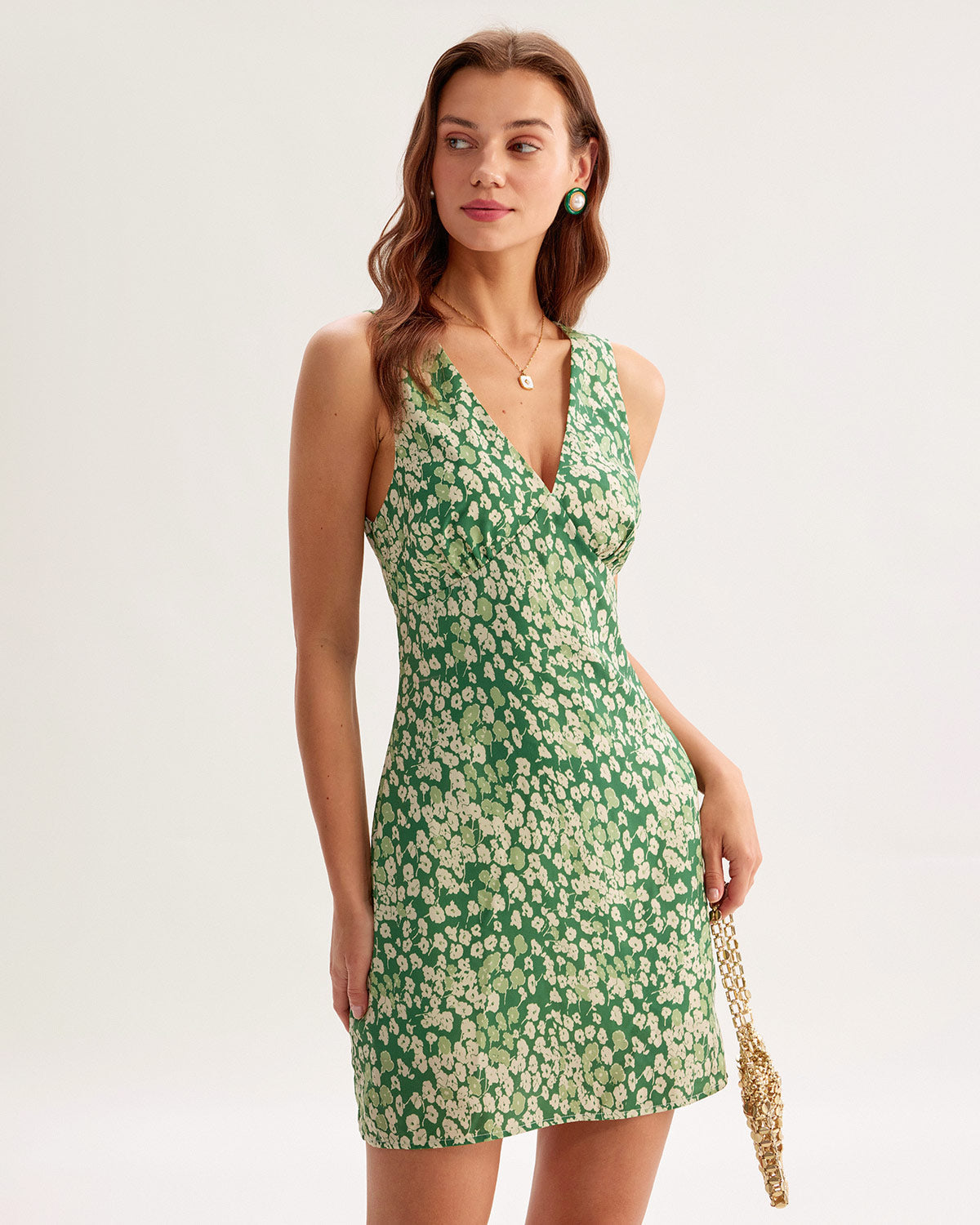 Floral Print Sleeveless Mini Dress in Green