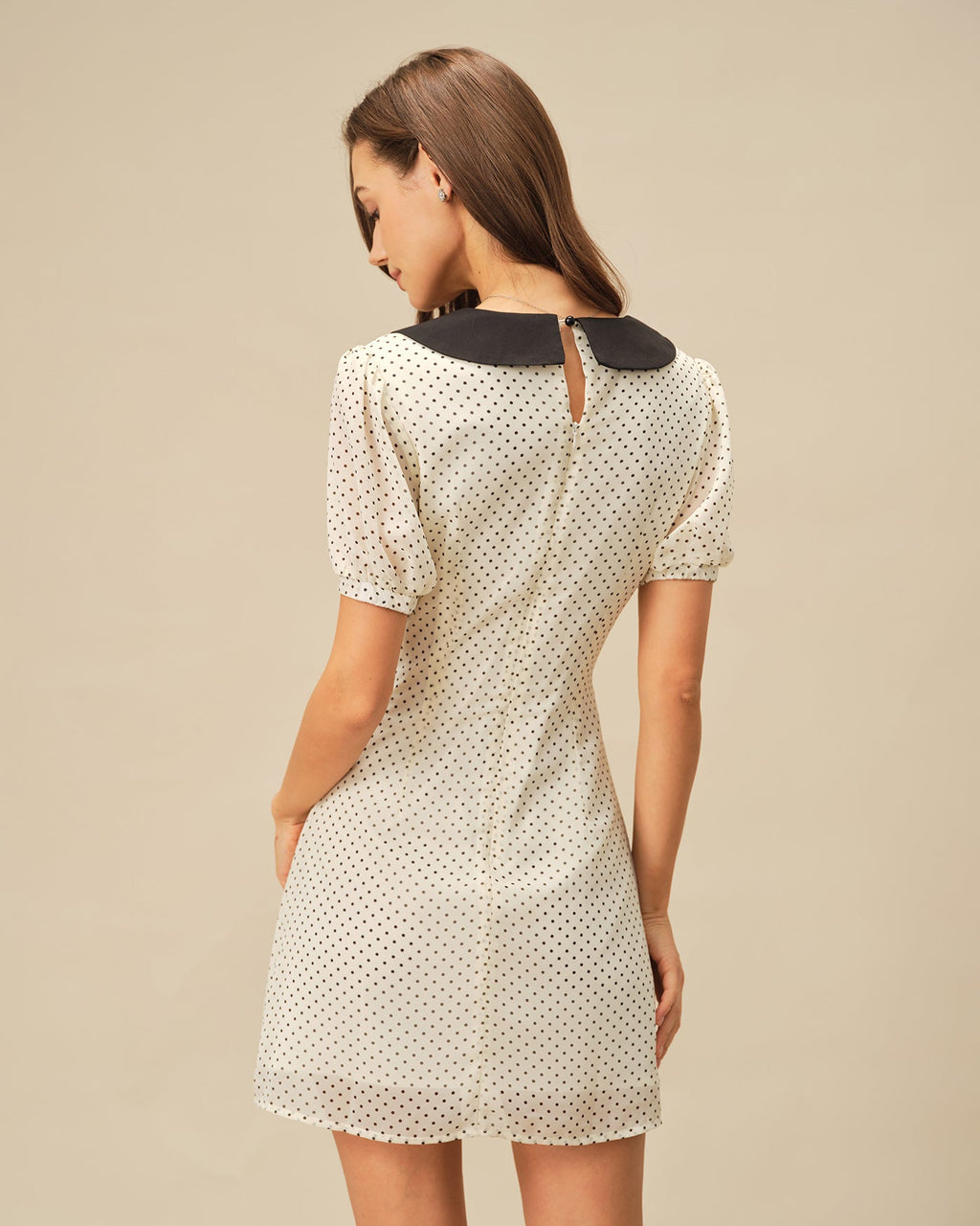 Mini Dress with Apricot Polka Dots and Contrasting Accents