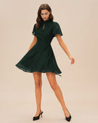 Mini Dress with Butterfly Sleeves in Green Turtle Print