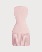 Pink Skater Mini Dress with Round Neck