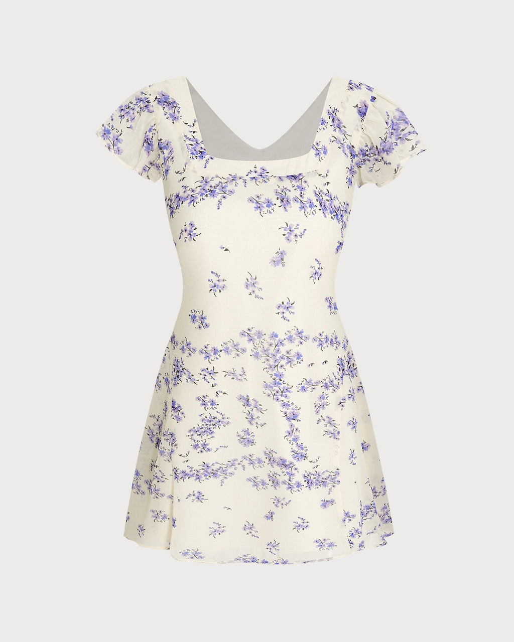 Floral Mini Dress with Square Neck and Tie Detail in Apricot