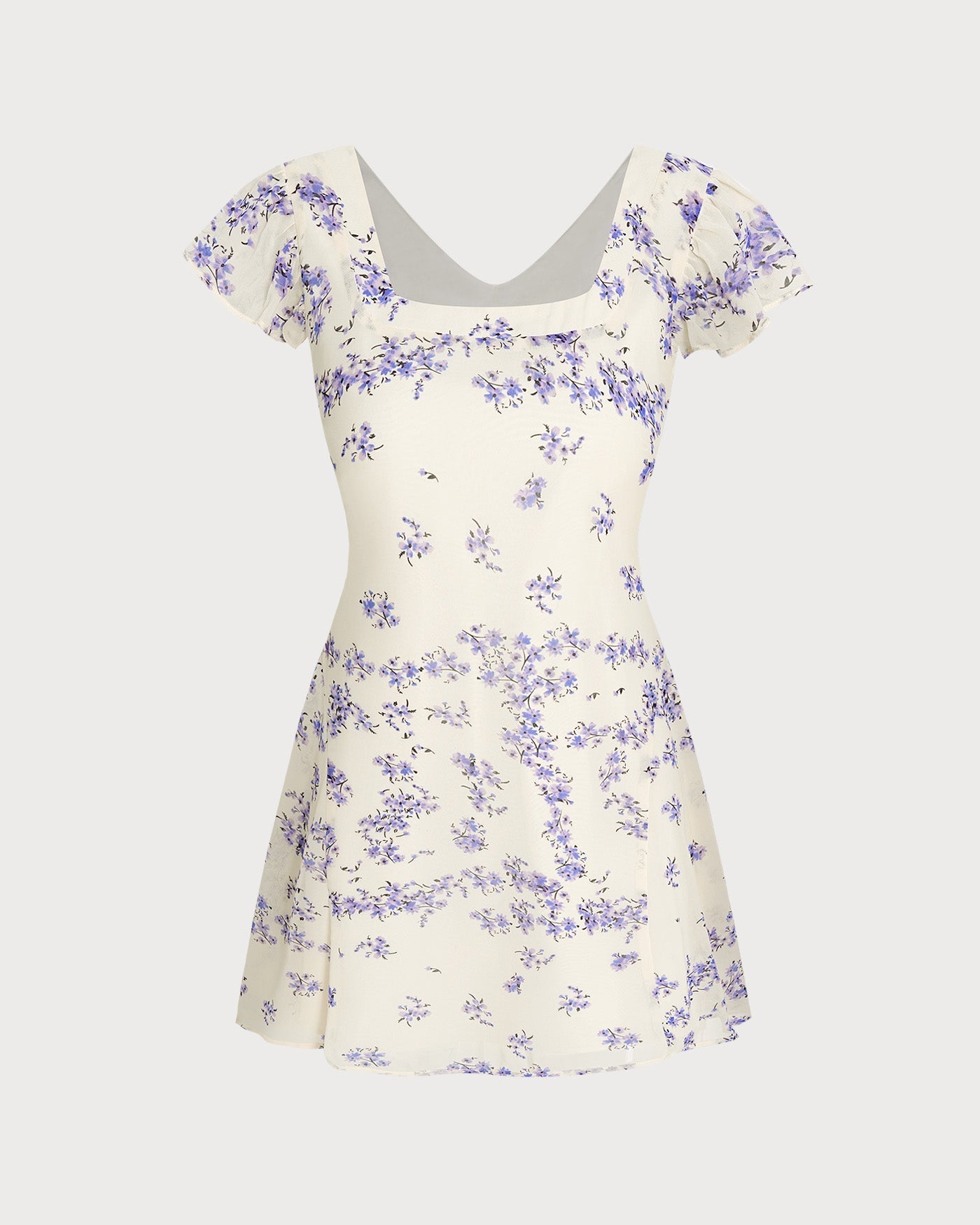 Floral Mini Dress with Square Neck and Tie Detail in Apricot