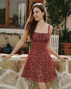 Floral Mini Dress with Red Tie Detail