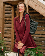 Wine Red A-Line Mini Dress with Button Details