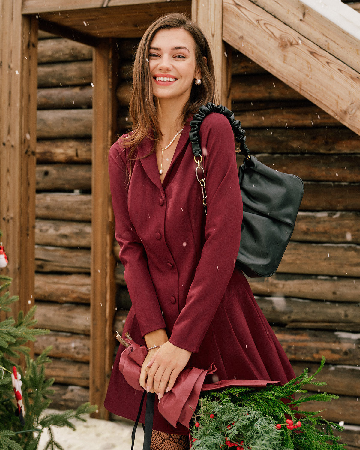Wine Red A-Line Mini Dress with Button Details