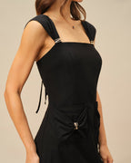 Black Mini Dress with Square Neck and Cap Sleeves