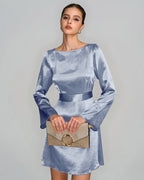 Blue Satin Mini Dress with Boat Neck